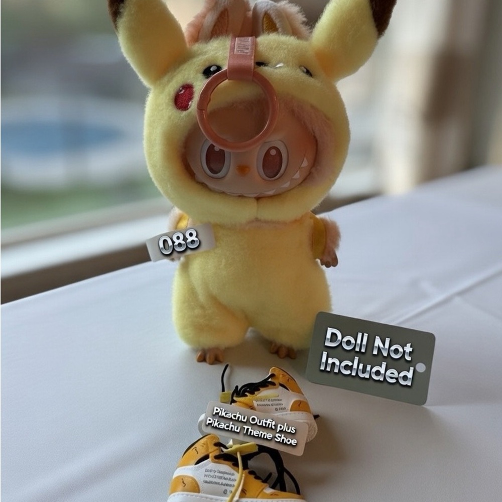 088,Pikachu 2Piece Outfit +Pikachu Theme Shoes for Labubu doll(No Doll Included)